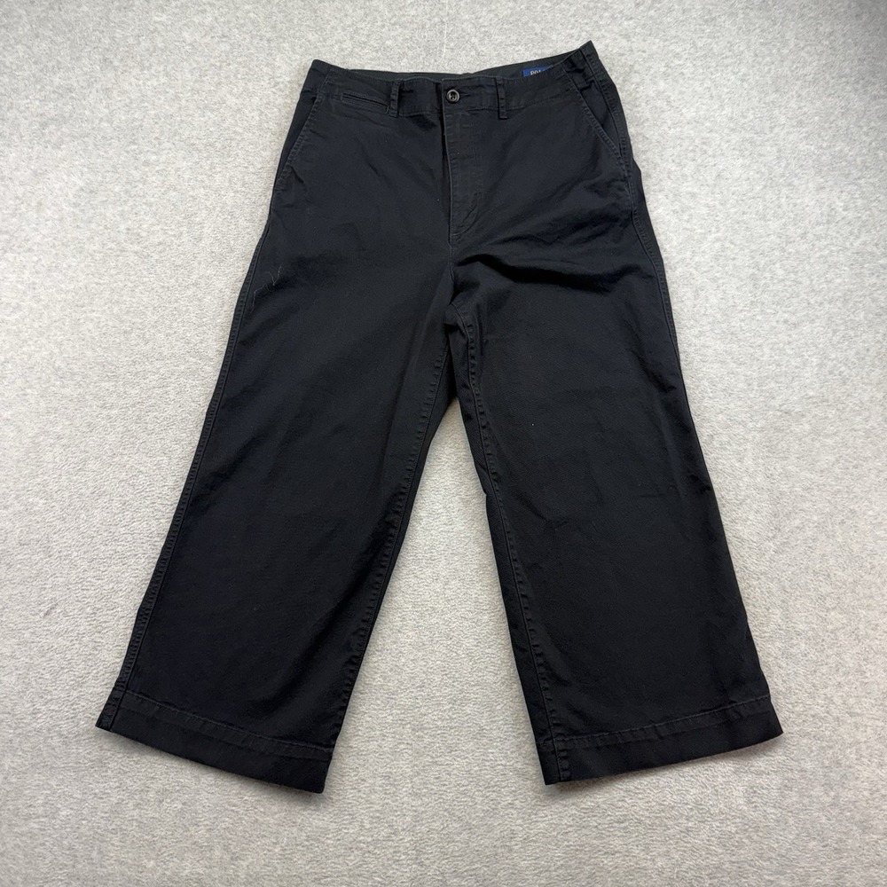 Polo Ralph Lauren Chino Twill Pants Women's 10 Black Wide Leg Cotton EUC Cropped